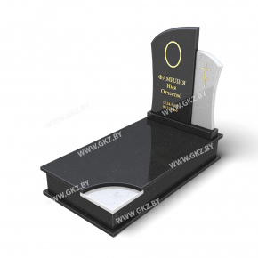 Комбинированный черно-белый памятник из гранита с закрытой плитой и крестом, модель ОК-14